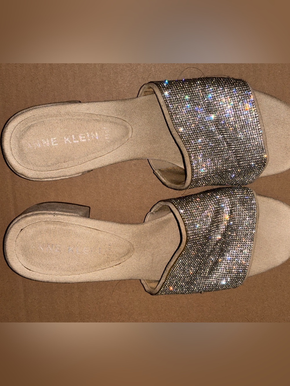 Anne Klein Sparkle Embellished Nude Slide Mules